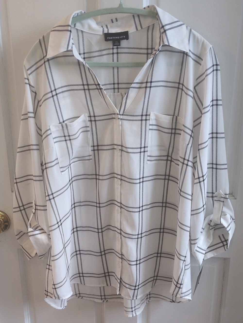 Fortune+Ivy White Plaid Button-Up Shirt